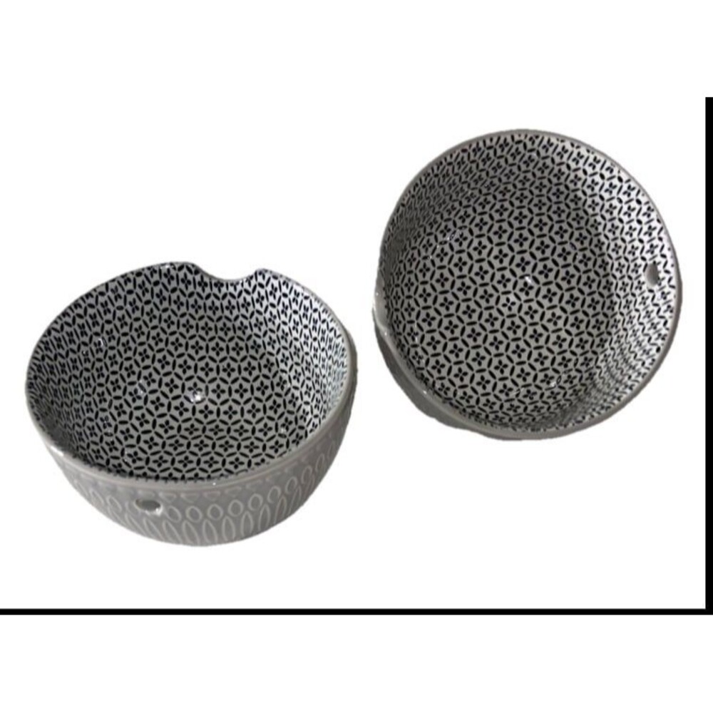2 Signature Housewares Gray Stoneware Noodle Bowl Modern Geometric Pattern - Picture 4 of 7